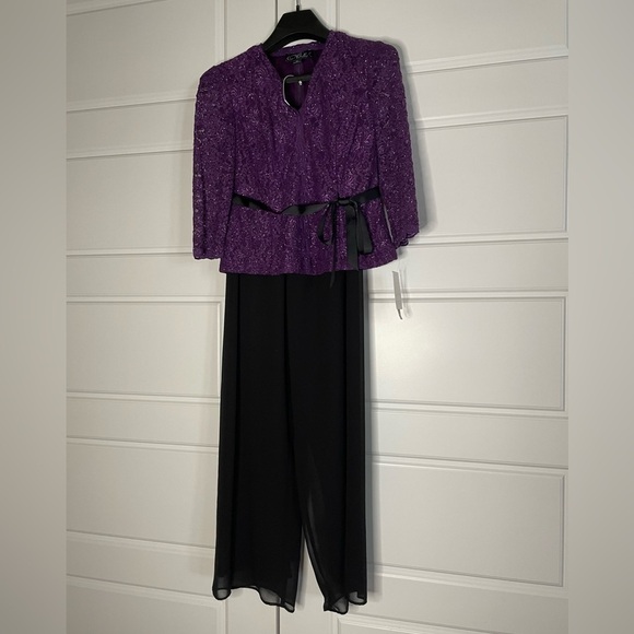 Alex Evenings Purple and Black Formal Pantsuit - Picture 1 of 9